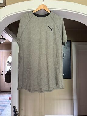 Puma Grey Short Sleeve Athletic Tee with Black Logo